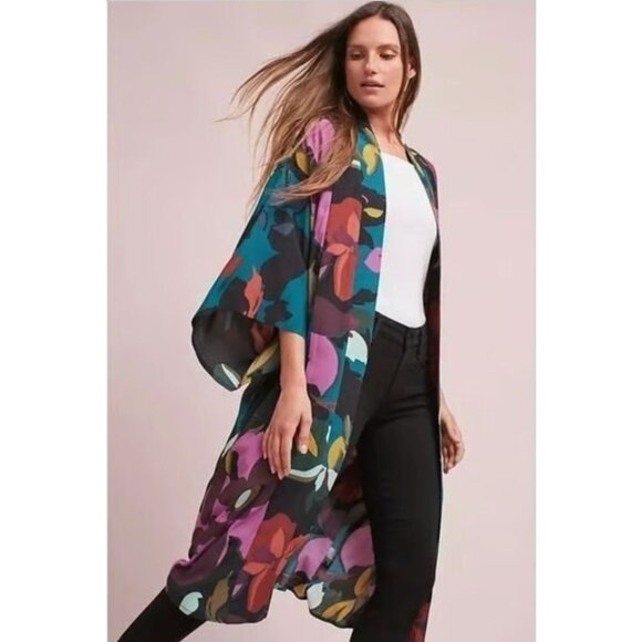 Anthropologie Maeve Kira Long Floral Kimono Jacket  Multicolor XS/Small - Picture 1 of 14